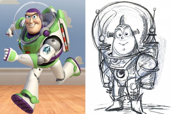 Buzz Lightyear foi um dos personagens que ficou mais fiel aos seu rascunho.