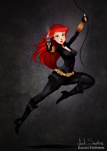 Ariel (A Pequena Sereia) como Viúva Negra (Os Vingadores)