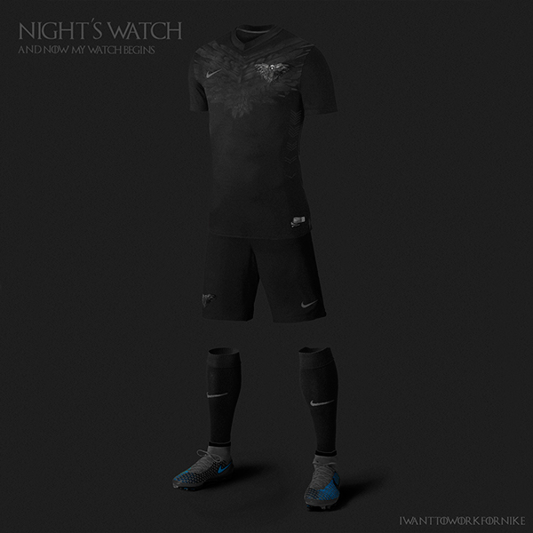 Nights Watch uniformes futebol copa Game of thrones